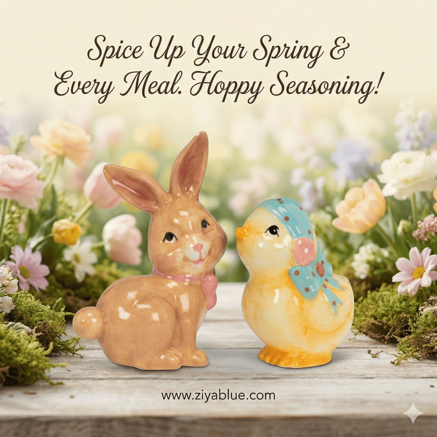 Bunny & Chick Salt and Pepper Set - Ziya Blue