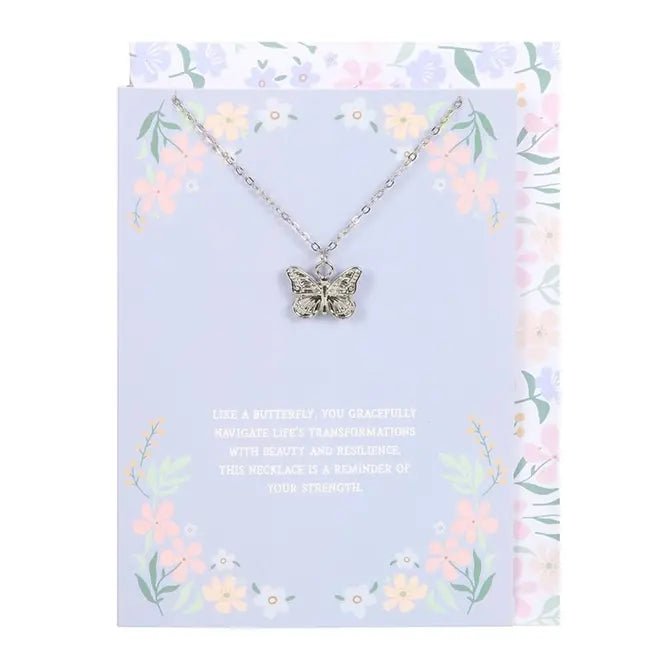 Butterfly Pendant Necklace On Greeting Card - Ziya Blue