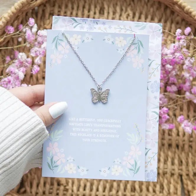 Butterfly Pendant Necklace On Greeting Card - Ziya Blue