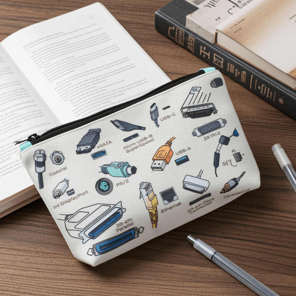 Cables and Ports Zipper Bag - Ziya Blue