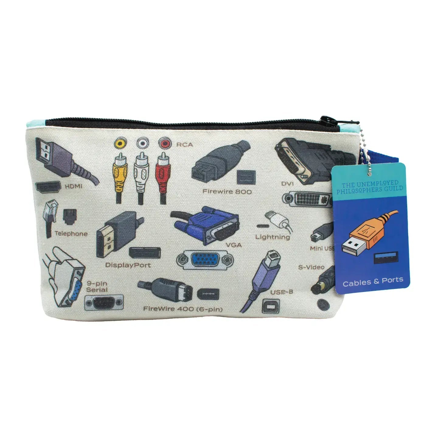 Cables and Ports Zipper Bag - Ziya Blue