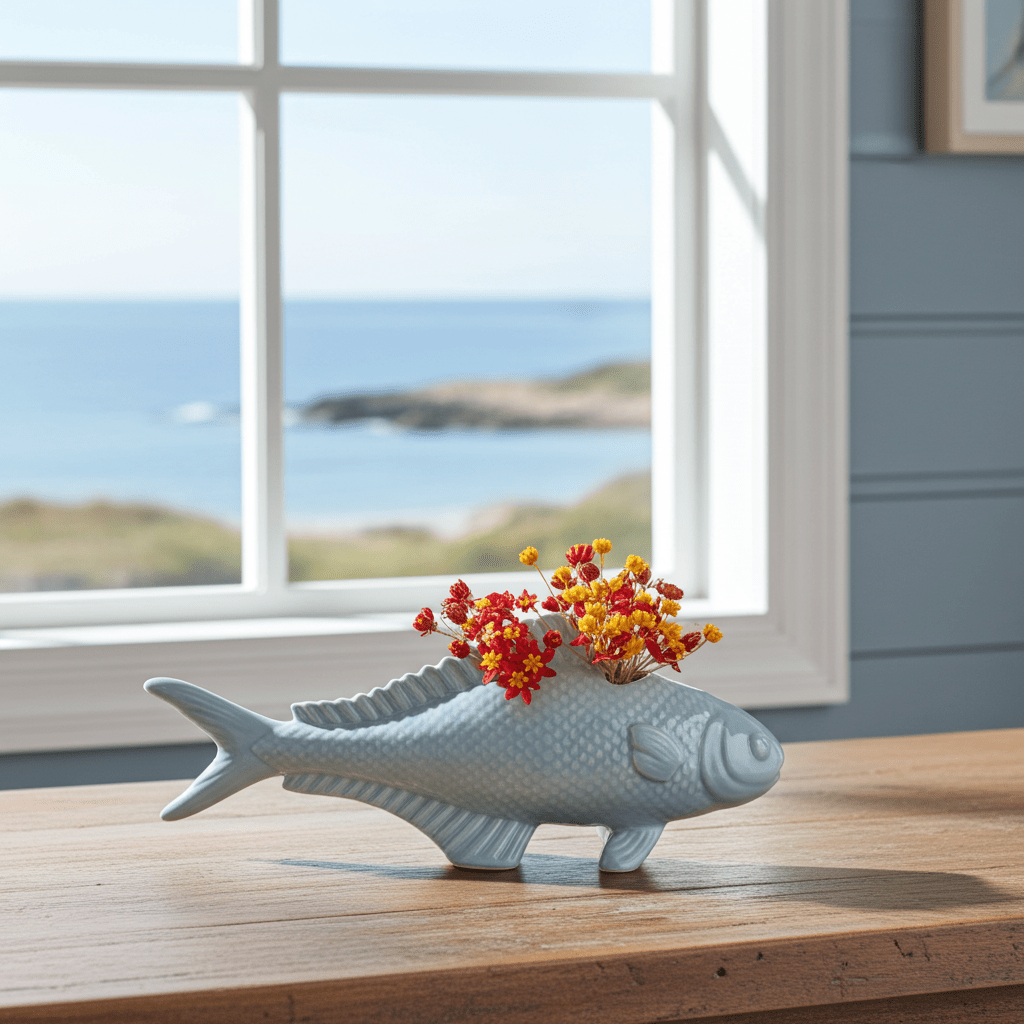 Carp Ceramic Unique Flower Vase 🐟🌸 - Ziya Blue