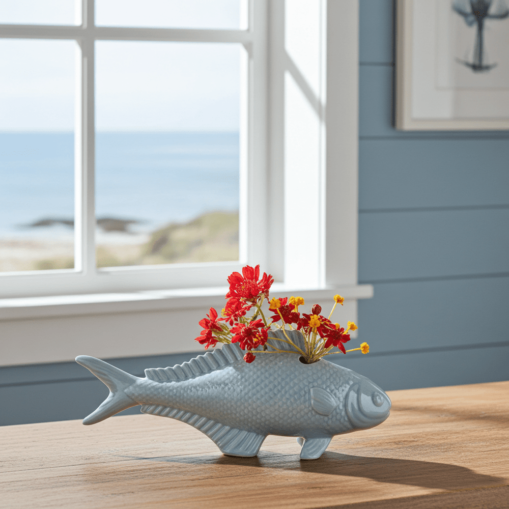 Carp Ceramic Unique Flower Vase 🐟🌸 - Ziya Blue