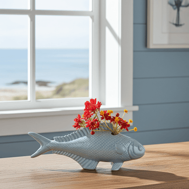Carp Ceramic Unique Flower Vase 🐟🌸 - Ziya Blue