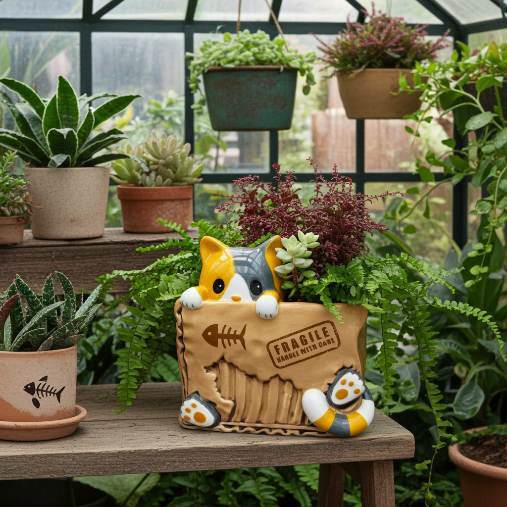 Cat In The Box Planter - Ziya Blue