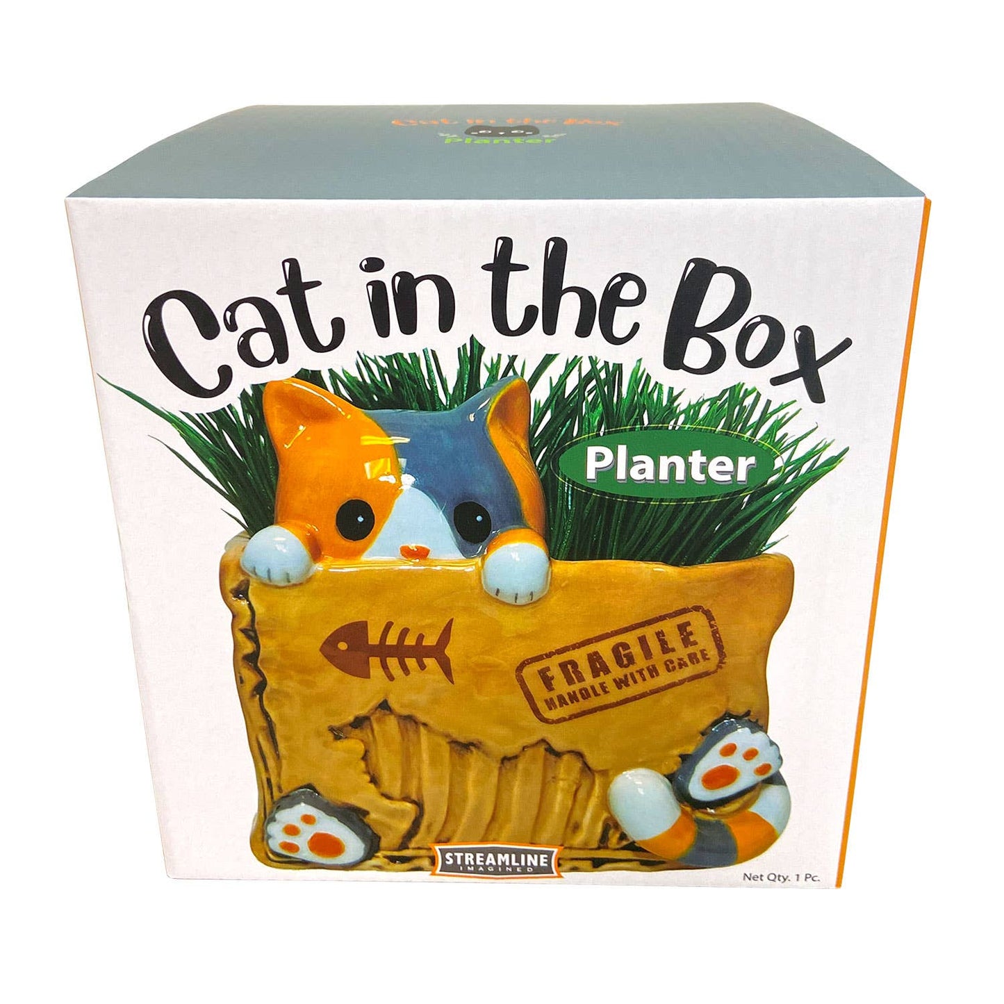 Cat In The Box Planter - Ziya Blue