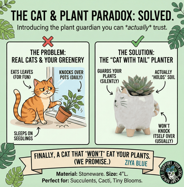 Cat with Tail Planter - Ziya Blue