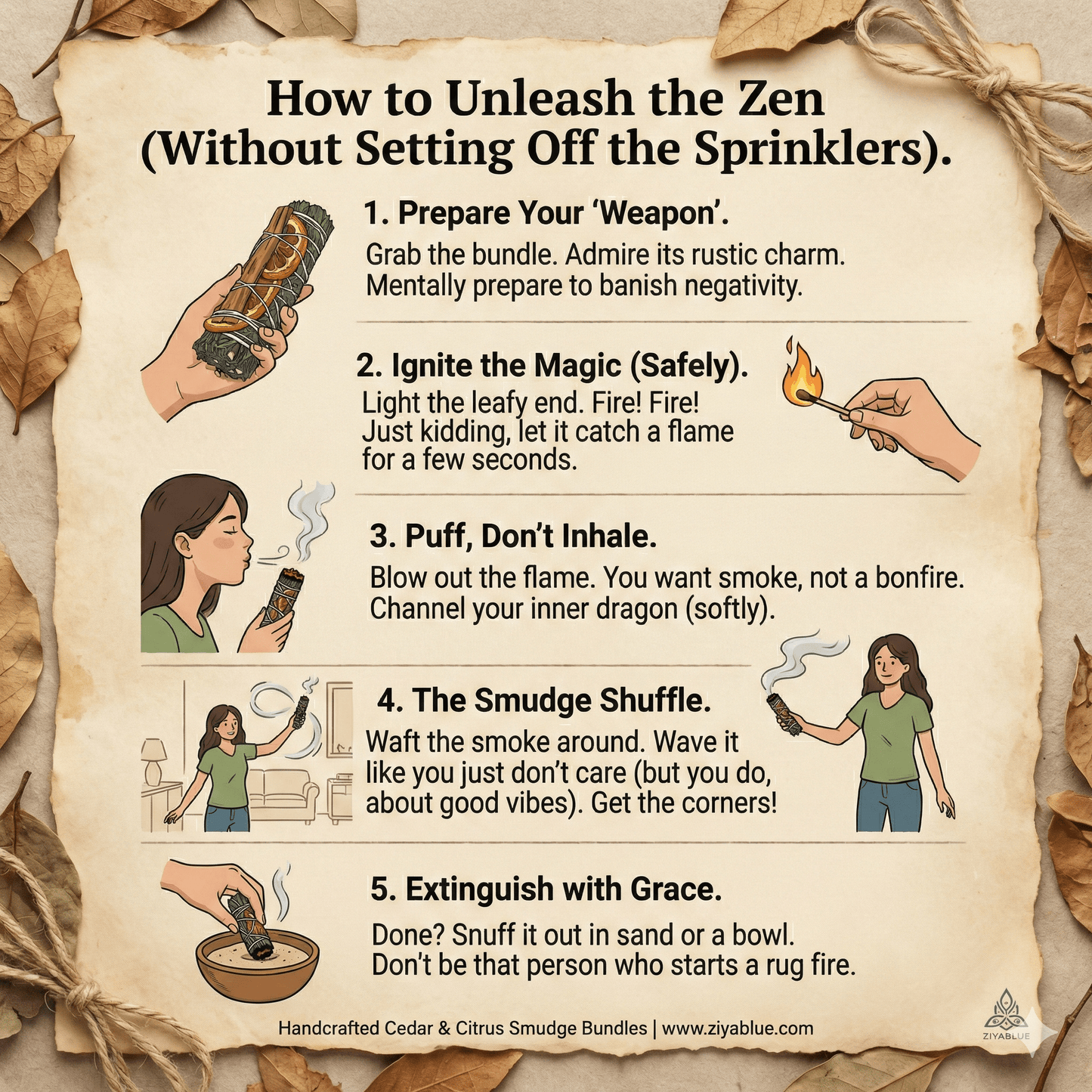 Cedar Cinnamon Orange Sage 4" Smudge Sticks - Ziya Blue