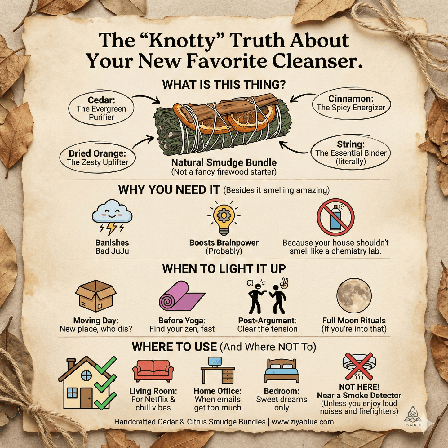 Cedar Cinnamon Orange Sage 4" Smudge Sticks - Ziya Blue