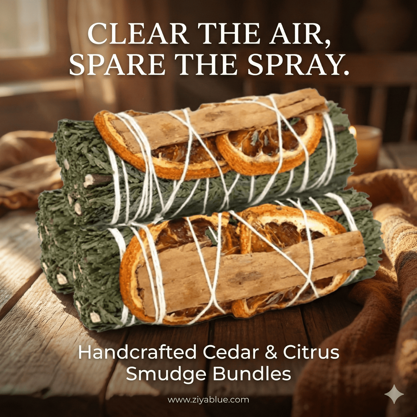Cedar Cinnamon Orange Sage 4" Smudge Sticks - Ziya Blue