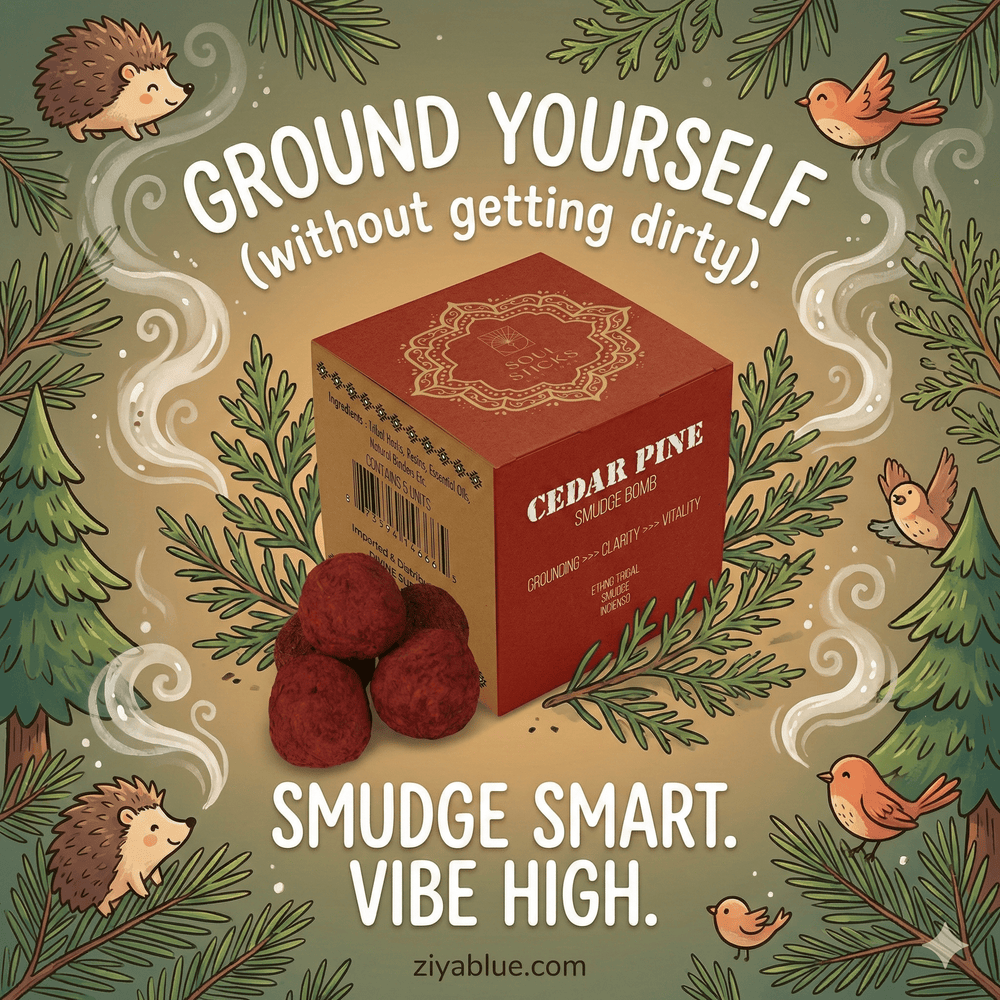 Cedar & Pine Smudge Bombs with Burner 🌲✨ - Ziya Blue