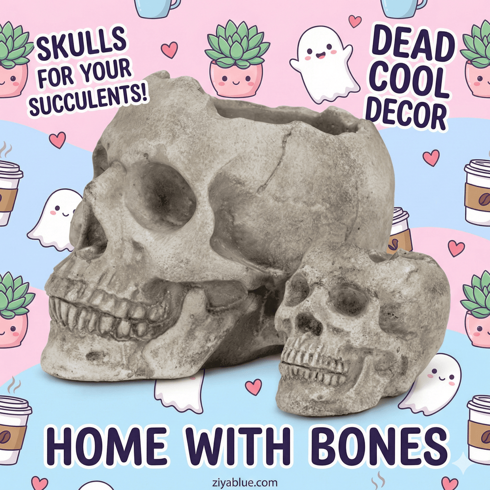 3-inch cement skull planter and tealight holder with gothic decor and textured grey finish