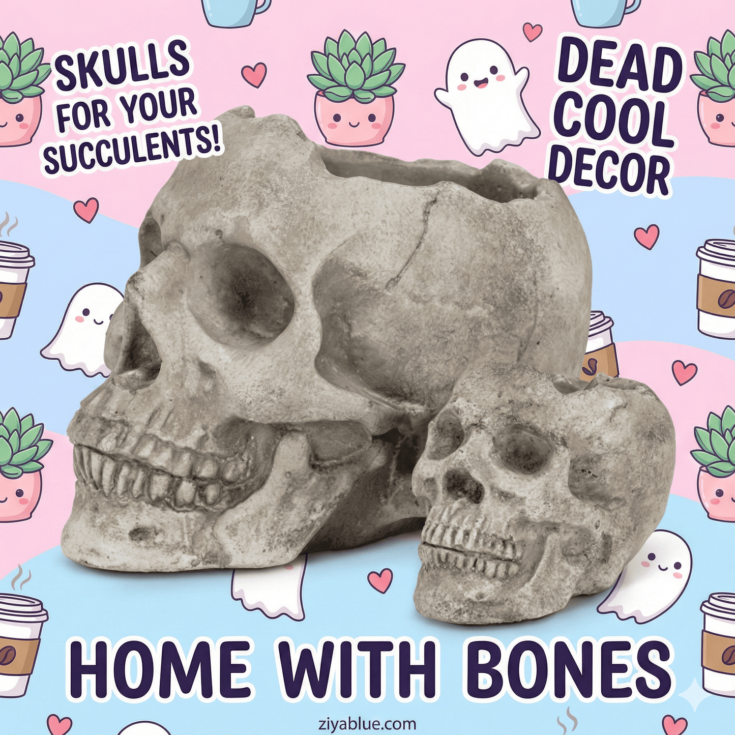 3-inch cement skull planter and tealight holder with gothic decor and textured grey finish