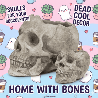 3-inch cement skull planter and tealight holder with gothic decor and textured grey finish