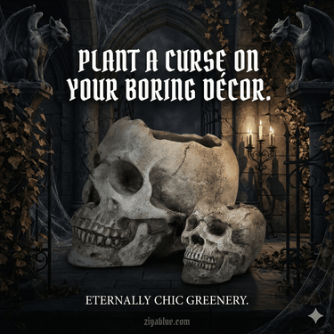 3-inch cement skull planter and tealight holder with gothic design and grey textured finish