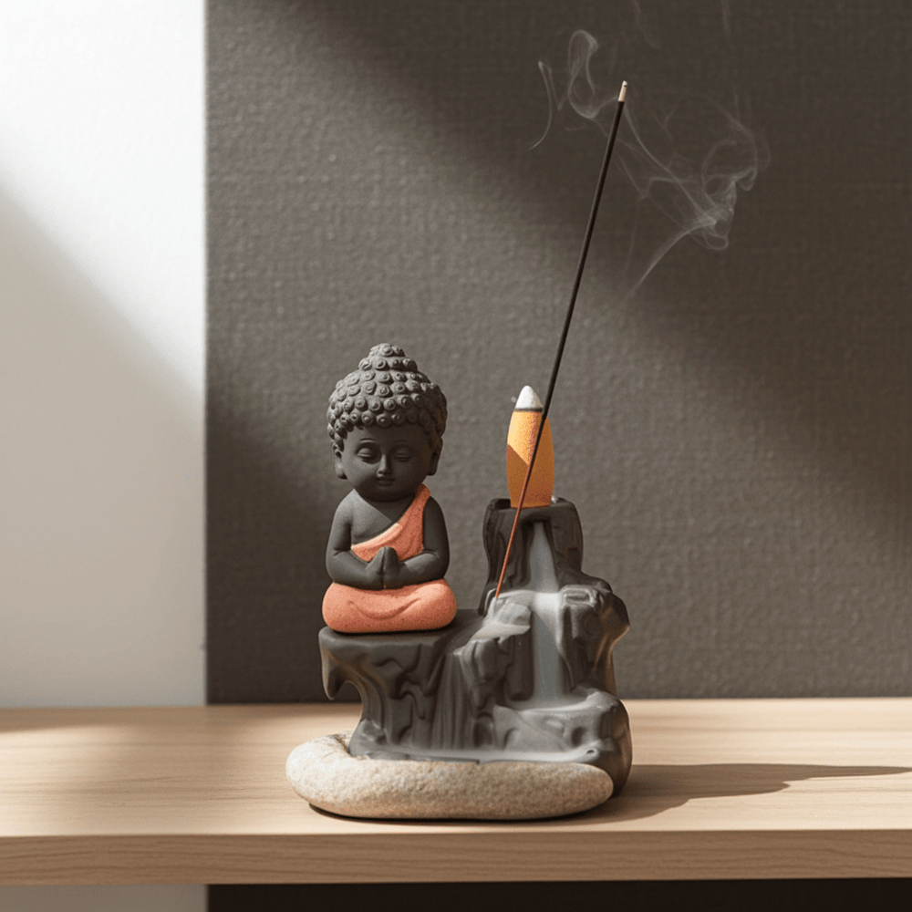 Ceramic Backflow Incense Holder Buddha - Ziya Blue