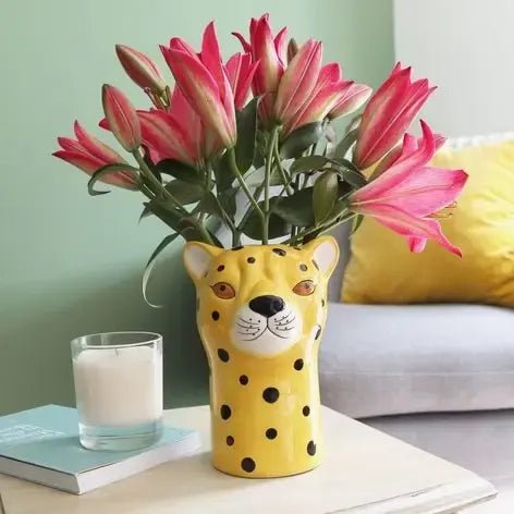 Ceramic Leopard Head Vase - Ziya Blue