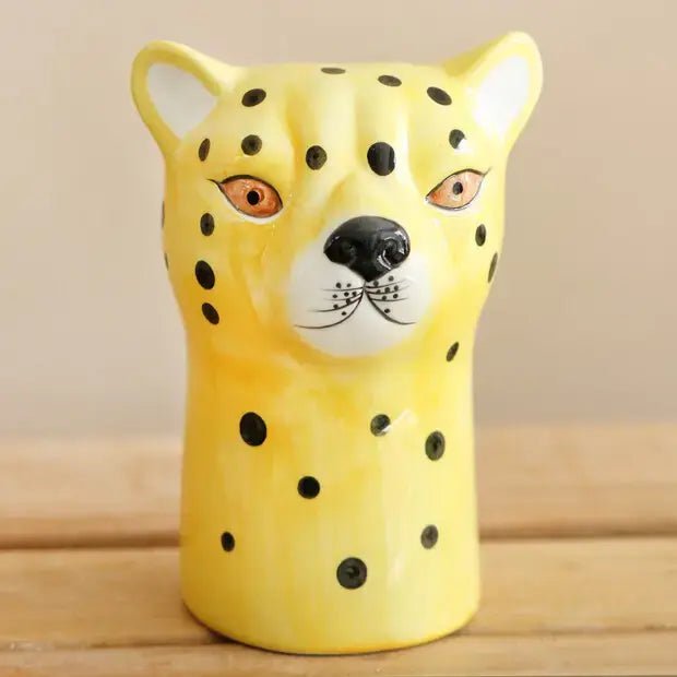 Ceramic Leopard Head Vase - Ziya Blue