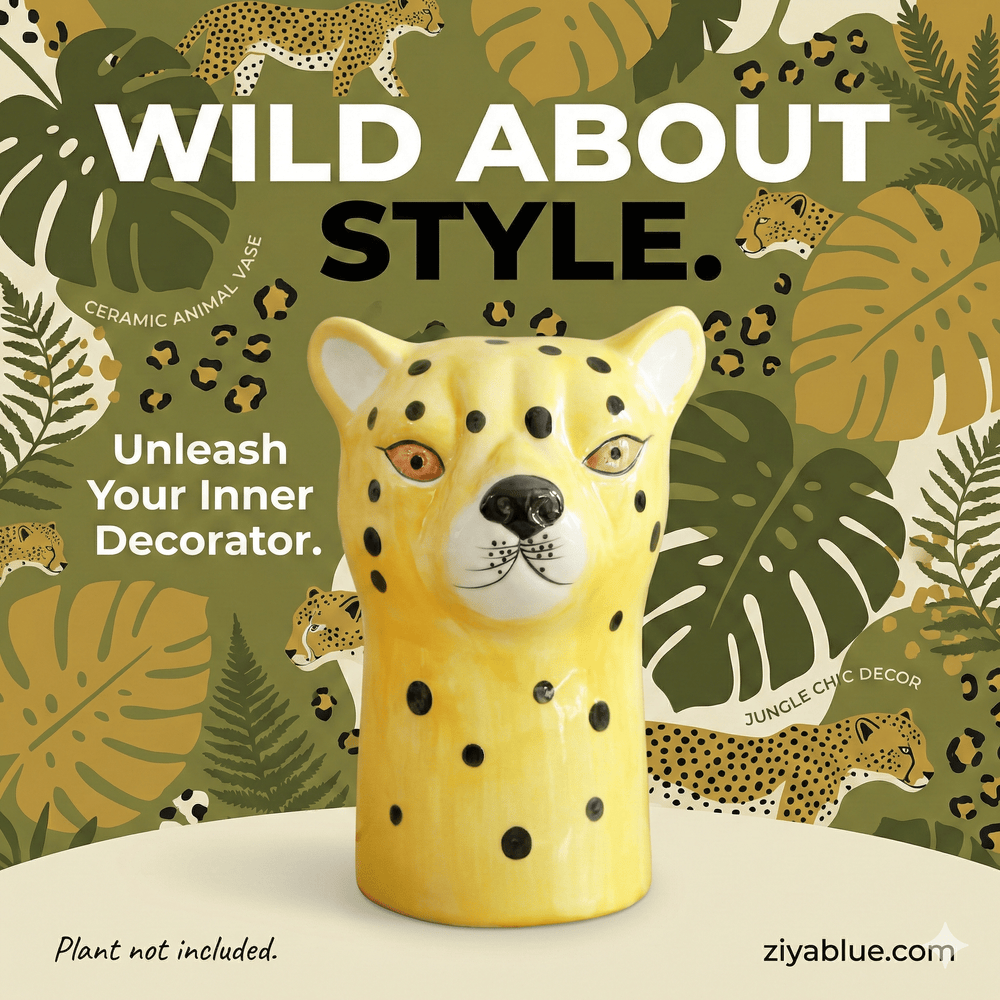 Ceramic Leopard Head Vase - Ziya Blue