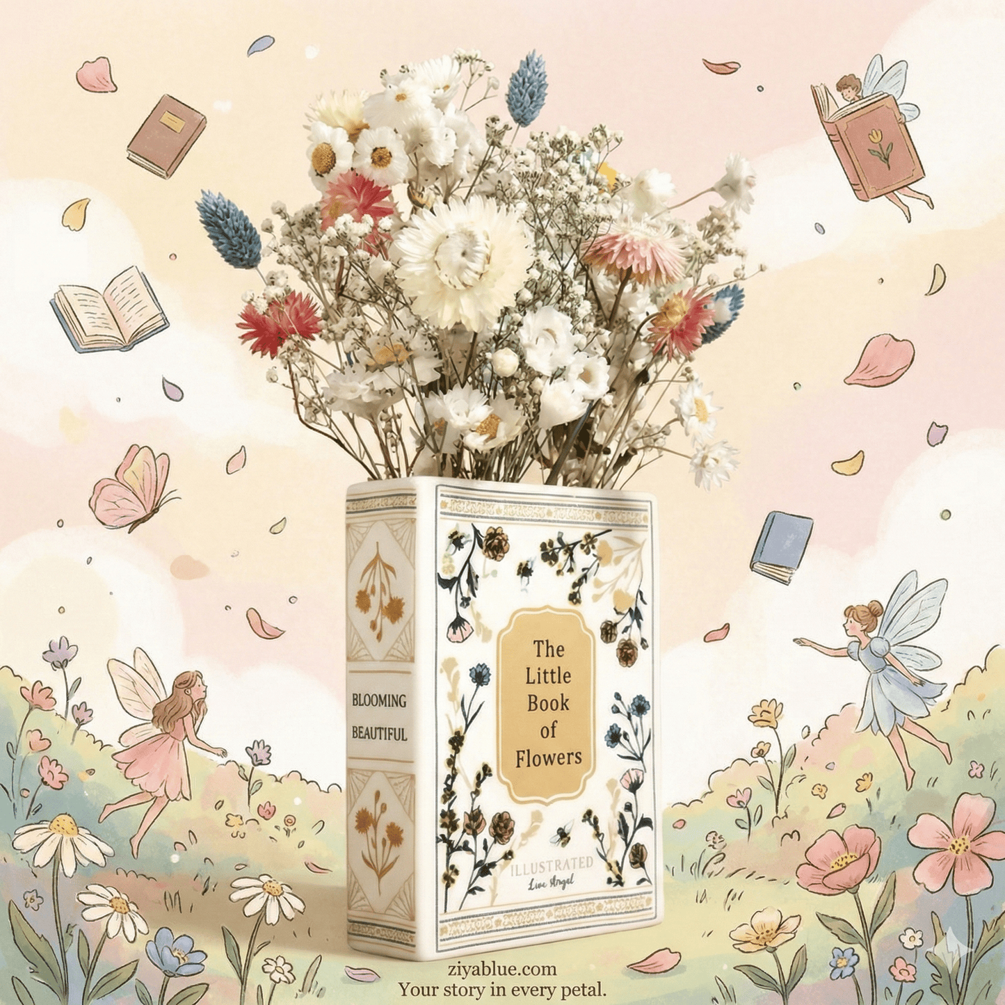 Ceramic Little Book of Flowers Vase - Ziya Blue