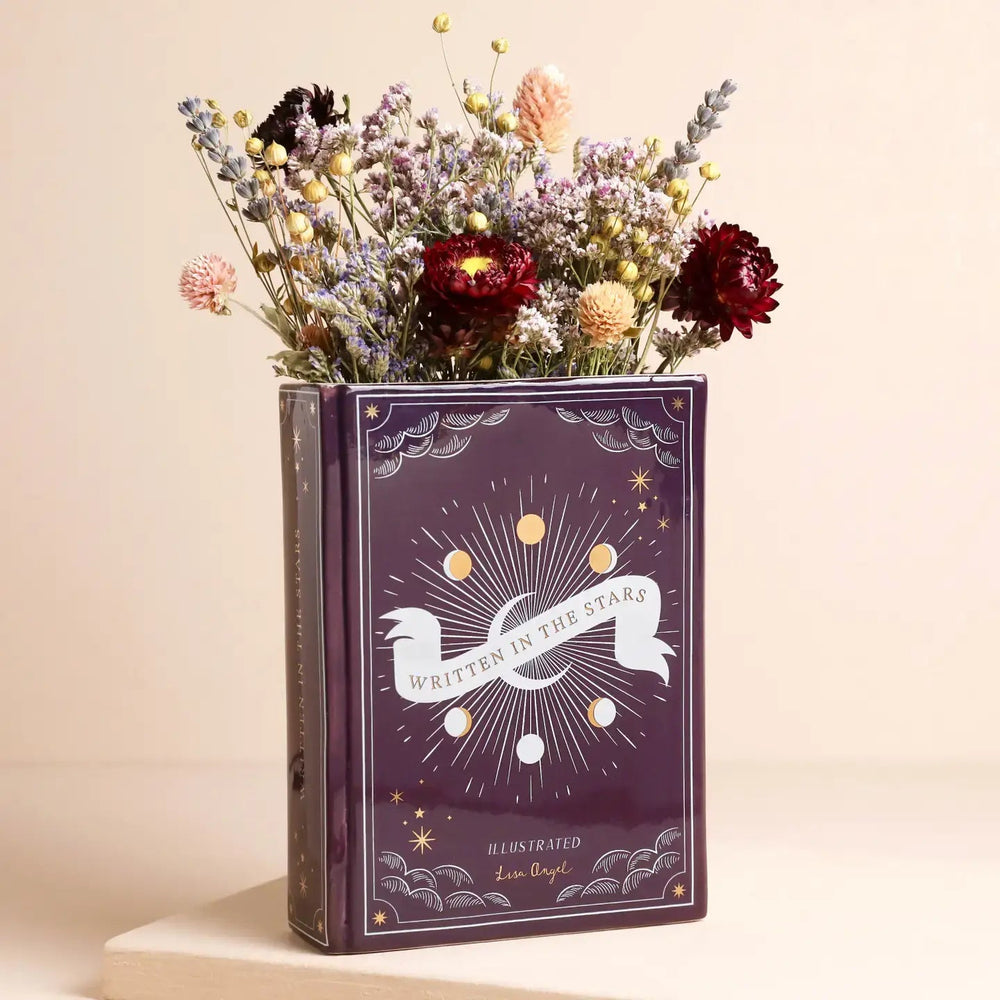 Ceramic Navy Celestial Book Vase — Moon Phase Magic 🌙📖 - Ziya Blue