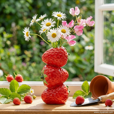 Ceramic Strawberry Stack Stem Vase 🍓 - Ziya Blue
