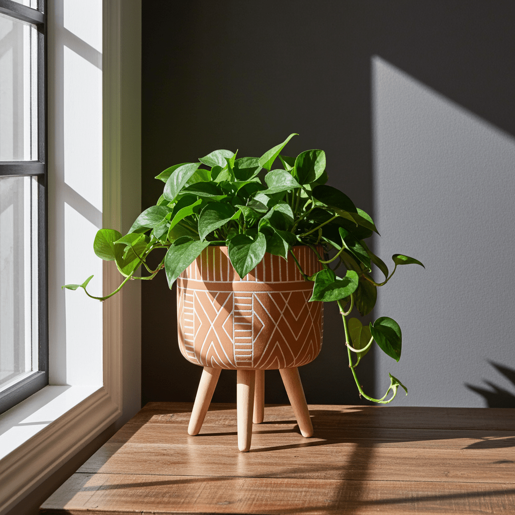 Ceramic Terracotta Planter with Wooden Legs 🌿🍊 - Ziya Blue