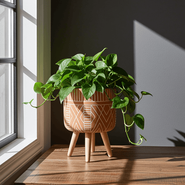 Ceramic Terracotta Planter with Wooden Legs 🌿🍊 - Ziya Blue