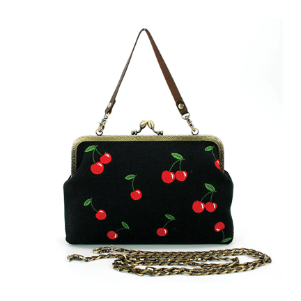 Cherry Kisslock Linen Bag - Ziya Blue