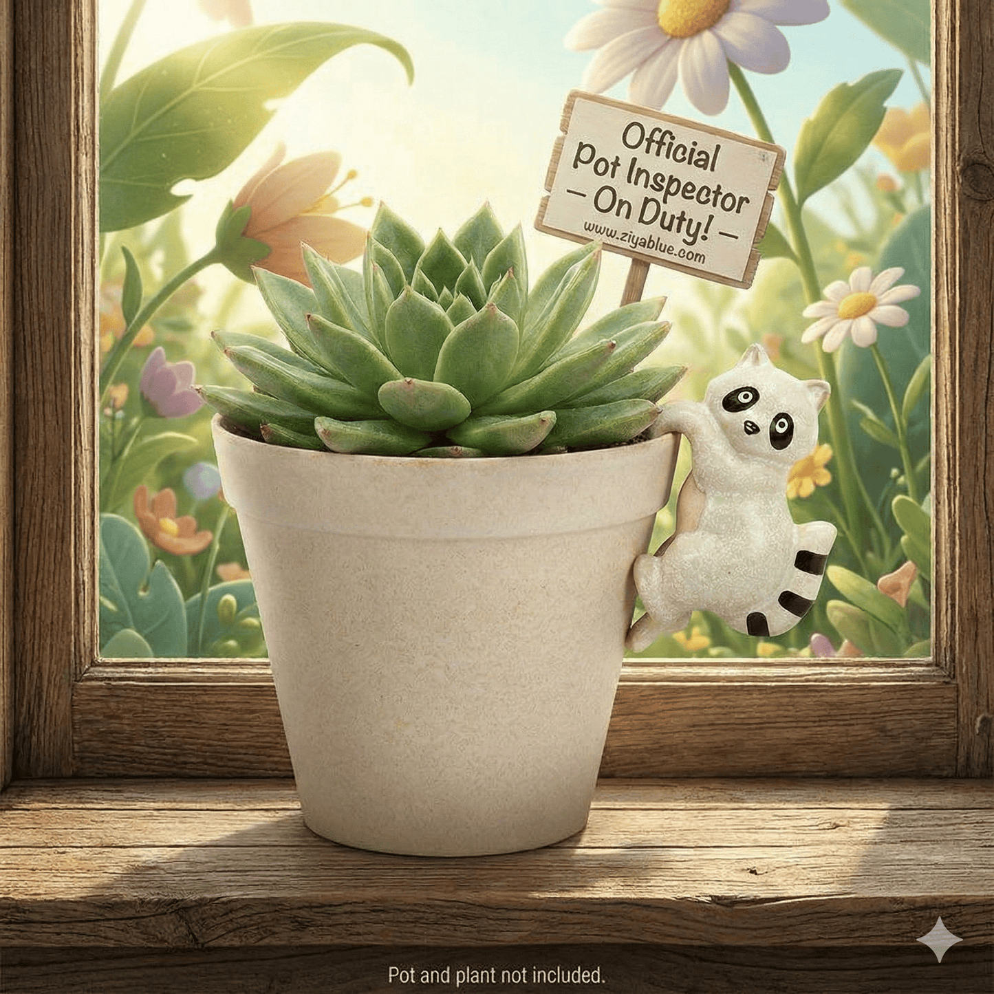 Climbing Raccoon Pot Hanger — Stoneware Raccoon Planter Hook (4") - Ziya Blue