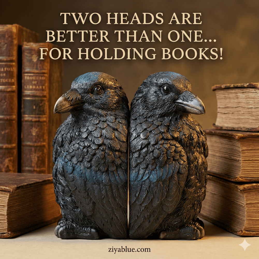 Corvus Bookend Set – Raven Resin Duo (An Attempted Murder) - Ziya Blue