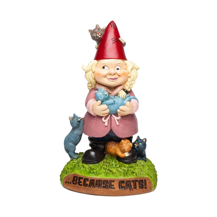 Crazy Cat Lady Garden Gnome - Ziya Blue