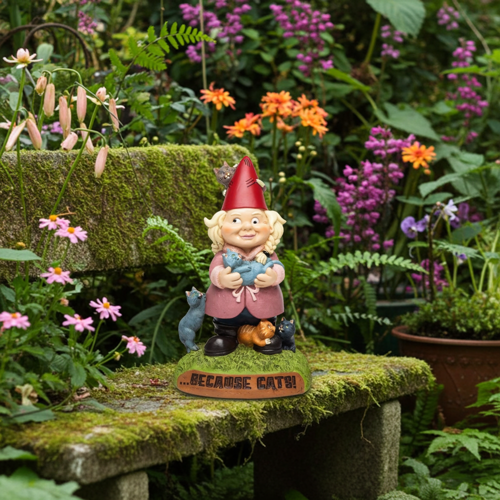 Crazy Cat Lady Garden Gnome - Ziya Blue