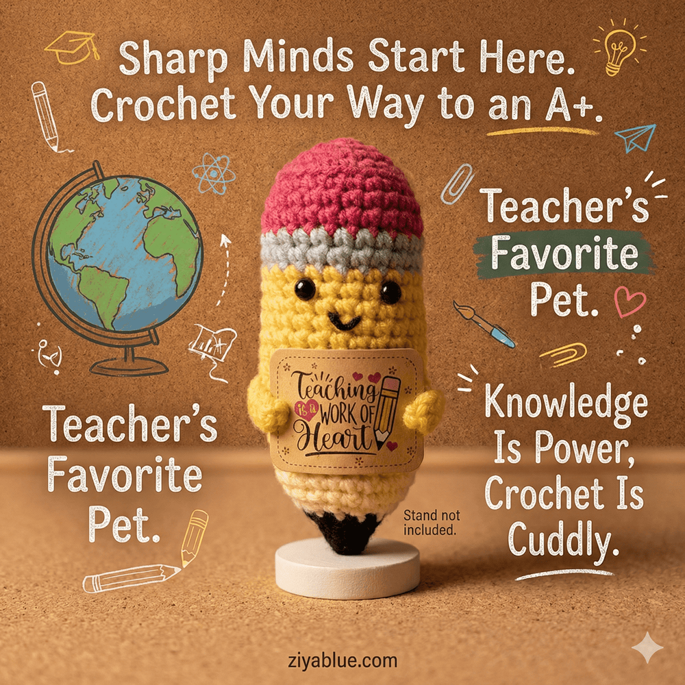 Crochet Teacher Appreciation Pencil - Ziya Blue