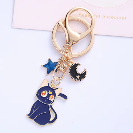 Cute Kitten Moon Keychain 🌙 - Ziya Blue