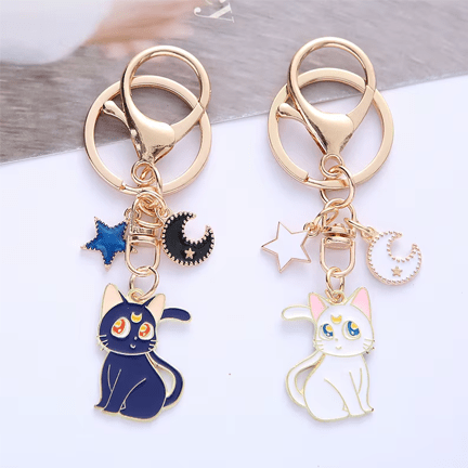 Cute Kitten Moon Keychain 🌙 - Ziya Blue