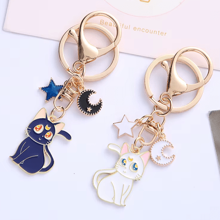 Cute Kitten Moon Keychain 🌙 - Ziya Blue