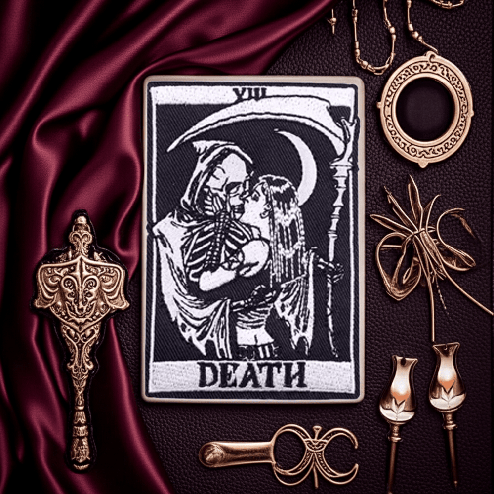 Death Kissing Tarot Iron On Patch - Ziya Blue