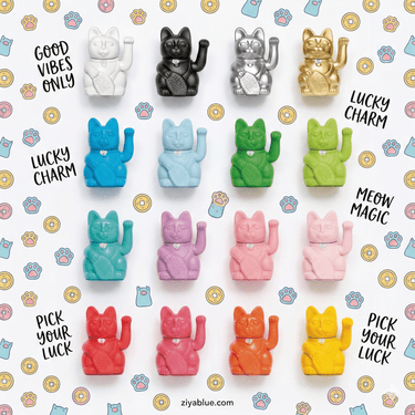 Diminuto Lucky Cat | Waving Maneki Neko Figurine for Prosperity - Ziya Blue