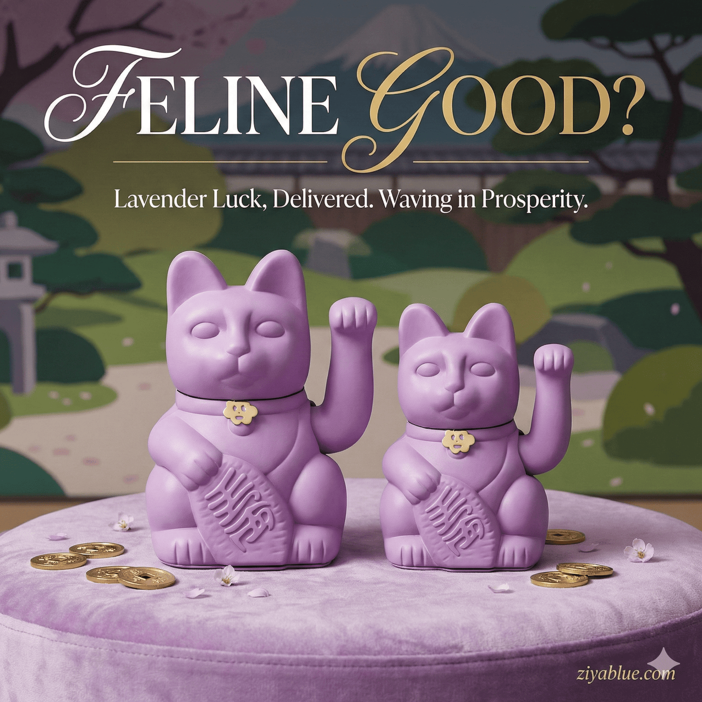 Diminuto Lucky Cat | Waving Maneki Neko Figurine for Prosperity - Ziya Blue