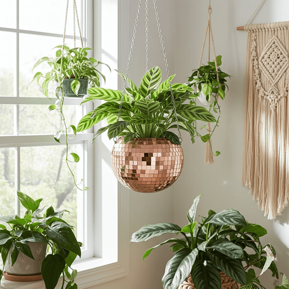 Disco Ball Hanging Planter - Rose Gold (8in) - Ziya Blue