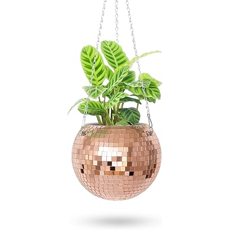 Disco Ball Hanging Planter - Rose Gold (8in) - Ziya Blue
