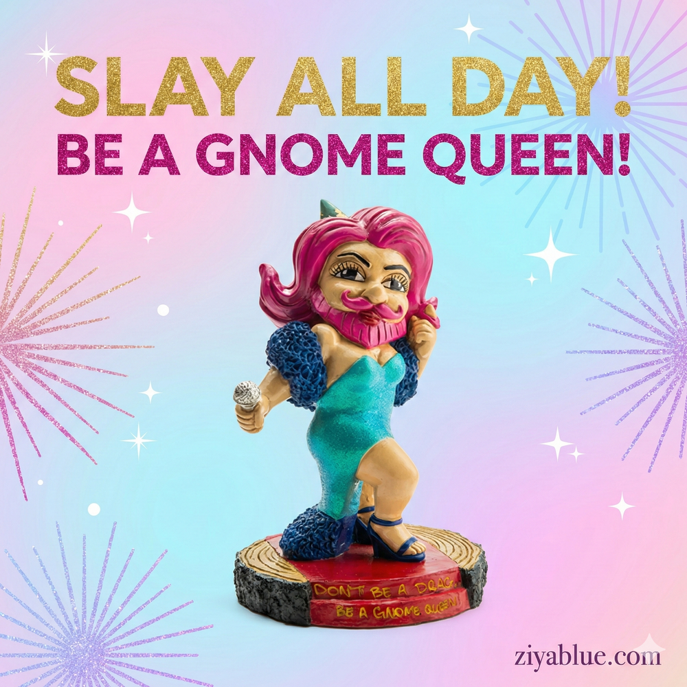 Drag Queen Gnome | 9" Rainbow Pride Garden Statue – Fierce & Fabulous Decor - Ziya Blue