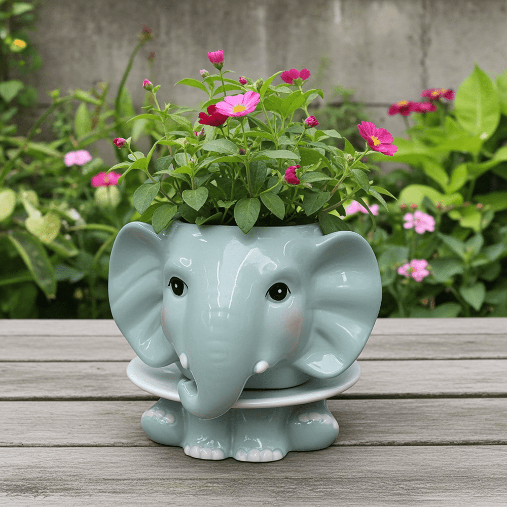 Elephant Footsie Planter - Ziya Blue