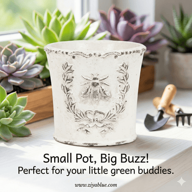 Embossed Bee Crest Planter – The "Bee's Knees" of Rustic Decor - Ziya Blue