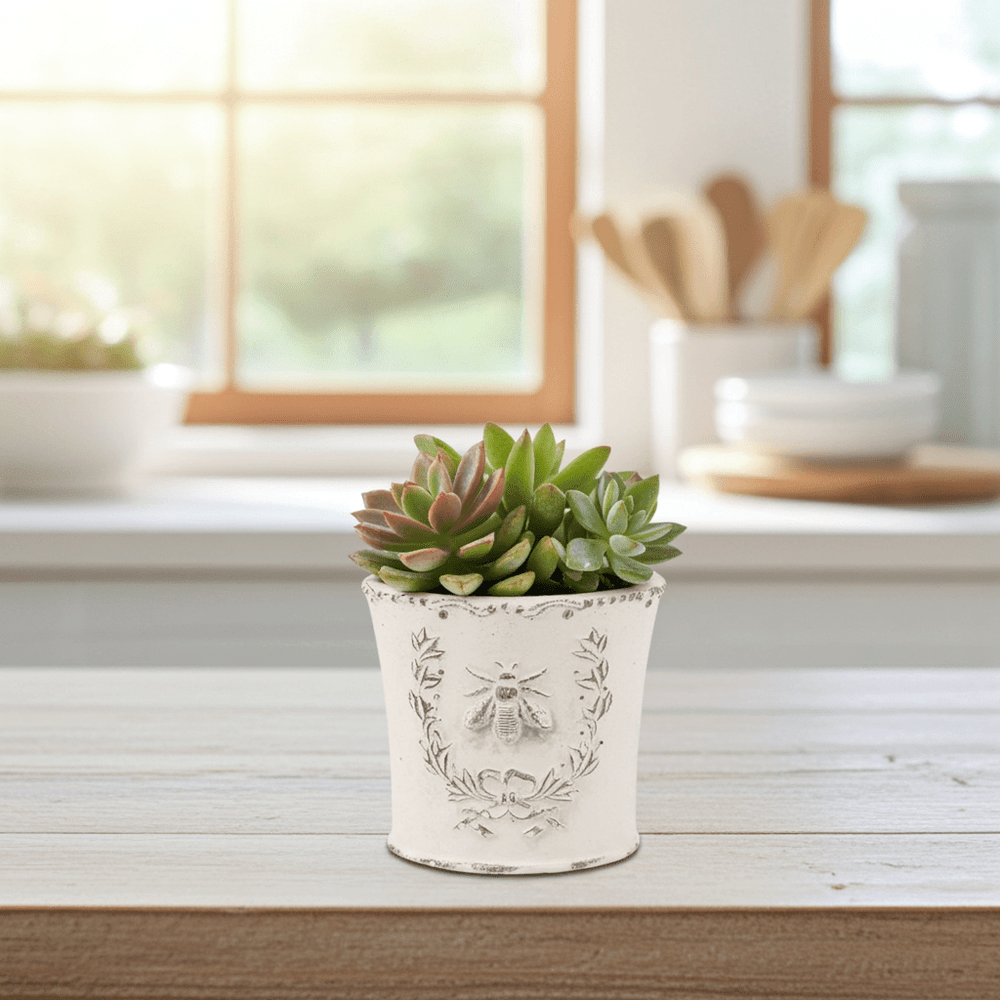 Embossed Bee in Crest Planter - 3.5" - Ziya Blue