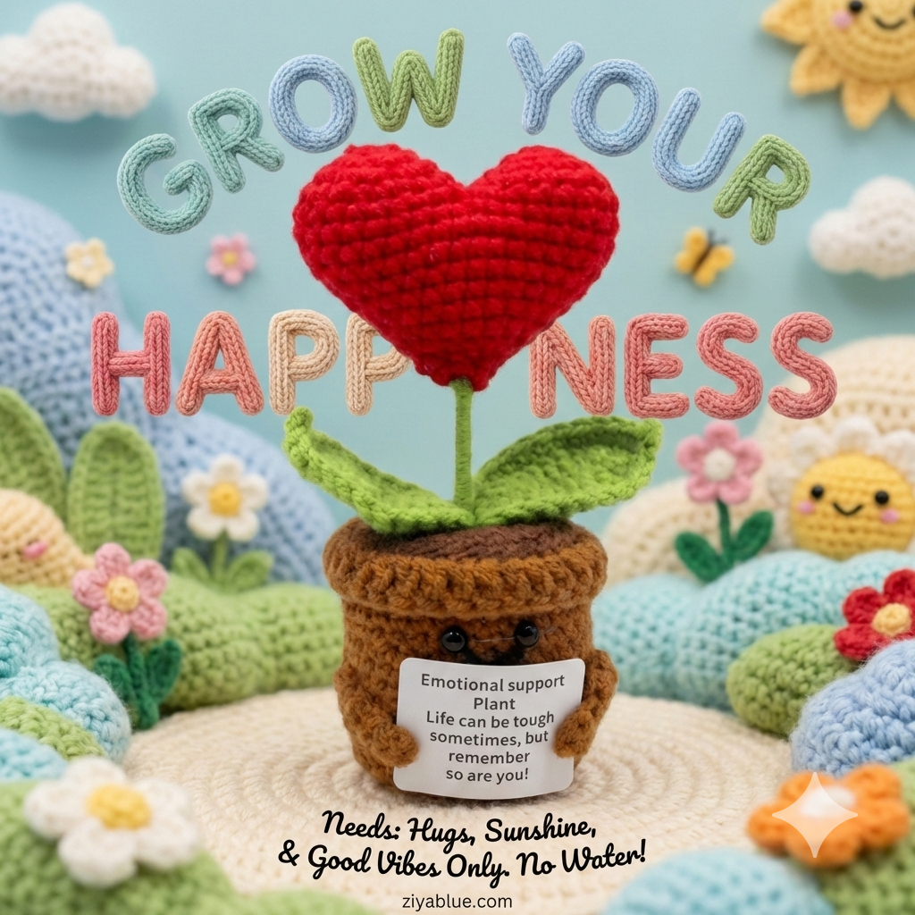 Emotional Support Plant - Heart Crochet Plush 🌱 - Ziya Blue