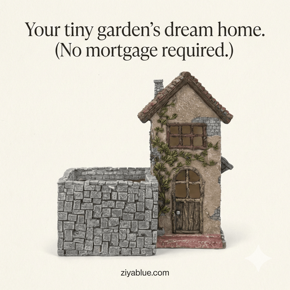 Enchanted Cottage Planter with LED – Light - Up Fairy Garden Pot (8") - Ziya Blue