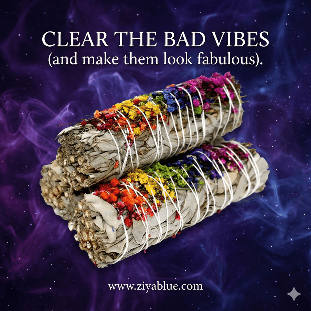 "Energy Wheel" Floral White Sage Stick - Ziya Blue