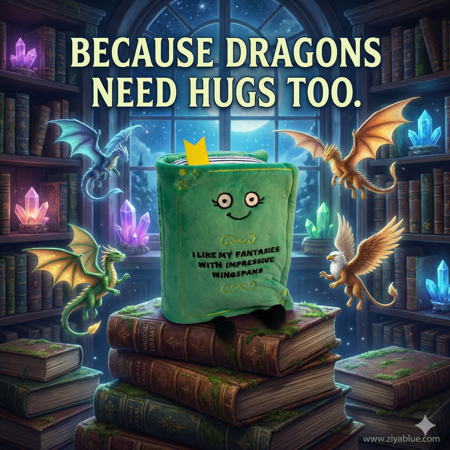 "Escape Reality" Fantasy Book Plush | Witty Bookworm Decor & Gift - Ziya Blue